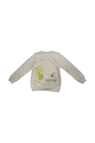 İrem Çocuk Giyim Kız Çocuk Enough Önü Yazı Desenli Sırtı Çiçek Desenli Şardonlu Bej Renk Sweatshirt Bej