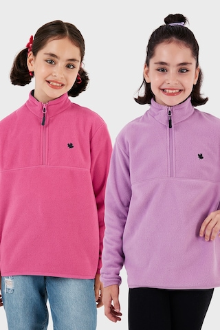 Lela Yumuşak Dokulu Fermuarlı Dik Yaka Şardonlu 2'Li Paket Çocuk Polar 5905002S2 Fuşya-Lila