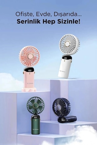 Torima F-19 Lacivert Dijital Ekranlı Şarjlı Mini Masa Küçük Pervane Hava Üfleyici Kompakt Fan