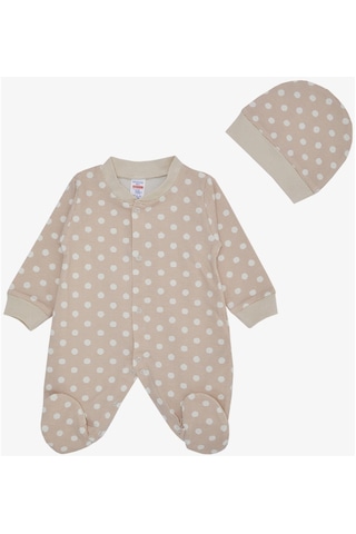 Breeze Erkek Bebek Patikli Tulum Çizgili Puantiye Desenli 0-6 Ay, Bej-bej Bej