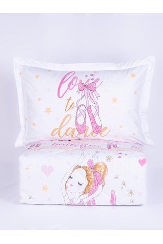 Clasy %100 Pamuk Tek Kişilik Uyku Seti Lastikli Çarşaflı Ballerina V1 Pembe Pembe