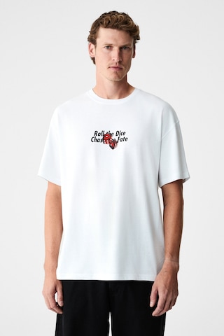 Grimelange Dados Erkek Göğüs Ve Sırt Baskılı %100 Organik Pamuklu Bisiklet Yakalı Beyaz T-shirt Beyaz