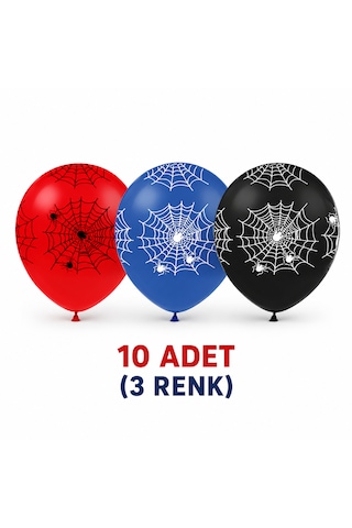 Spider Örümcek Ağı Baskılı Balon 10 Adet 3 Renk Çok Renkli Spider Örümcek Ağı Baskılı Balon 10 Adet 3 Renk Çok Renkli