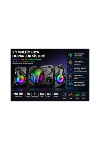 Sp60 Speaker 2.1 Kanal Oyuncu Hoparlörü Rgb Led Işıklı Hafıza Kartı Ve Usb Girişli Bluetooth Lu Bilgisayar Hoparlörü 3,5mm Jack Girişli 2+1 Gaming Speaker