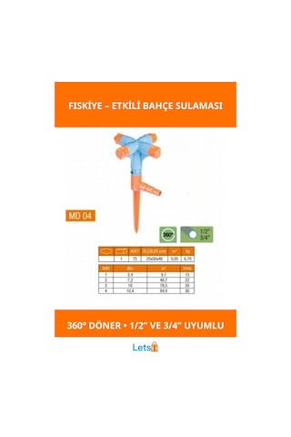 4 Yönlü Normal Sprink Fıskiye Kısa Meme Bahçe Sulama 360 Derece Döner