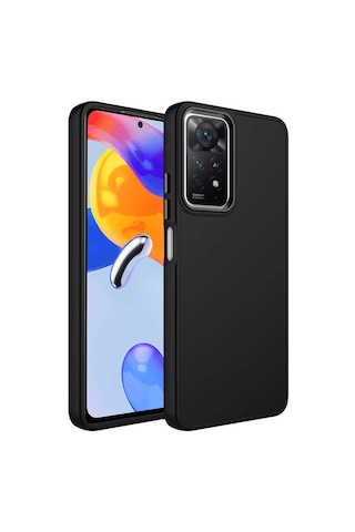 Zore Redmi Note 11s Global Kılıf Metal Çerçeve Ve Buton Tasarımlı Silikon Luna Ka Siyah