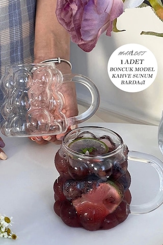 1 Adet Boncuk & Üzüm Şekilli Isıya Dayanıklı Borosilikat Kahve Sunum Bardağı