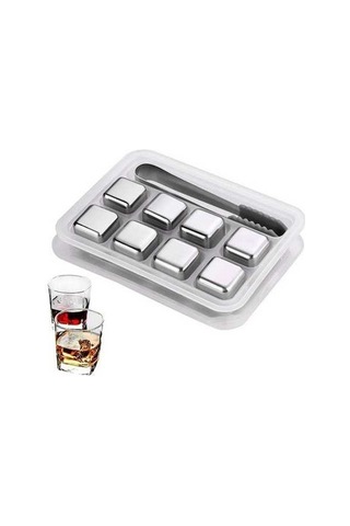 Tongxida Kkmoon 8 Adet Yeniden Kullanılabilir Paslanmaz Çelik Buz Küpleri Gri Renkli Çok Renkli