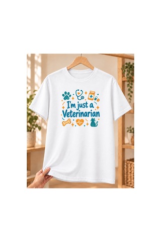 Veteriner Baskılı Beyaz Tişört - Veterinere Hediye Unisex
