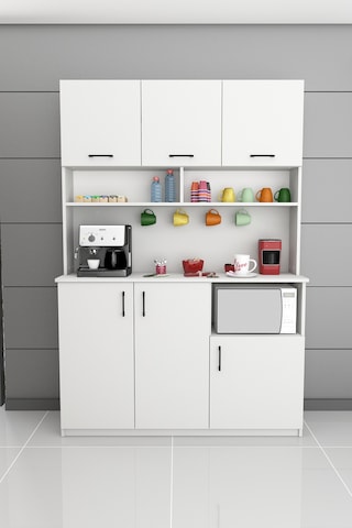 Asra Trend Kahve Köşesi KAHVE03 %100 MDF Çok Amaçlı Mutfak Dolabı Mikrodalga Bölmeli Beyaz