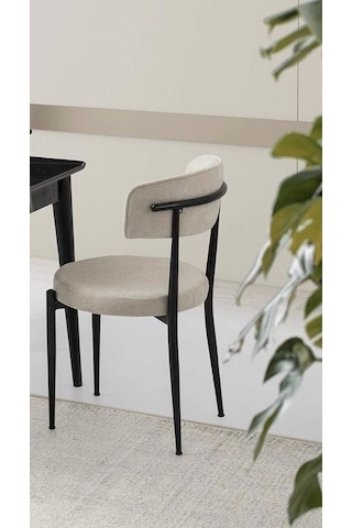 Göz Metal Ayaklı Kumaş Salon Balkon Ve Mutfak Sandalyesi Krem 4 Adet
