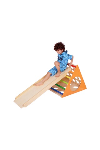 Woodnjoy Ahşap Üçgen Pikler + Geometrik Rampa Ve Kaydırak Seti 2'li Set Renkli