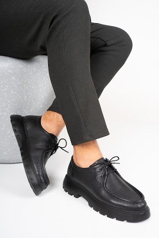 Fame Step Hakiki Deri Erkek Casual Ayakkabı +4.5 Cm Boy Uzatan Kalın Taban Günlük Bağcıklı Comfort Vicenza siyah