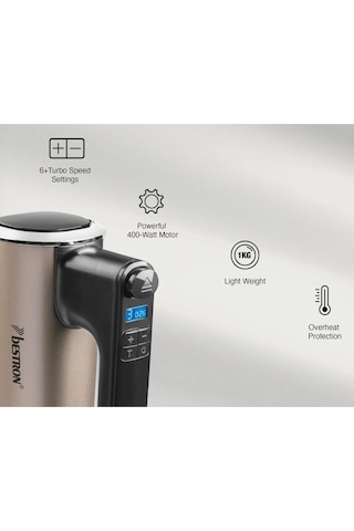 El Mikseri,6 Hız Seviyesi,turbo Fonksiyon, Lcd Ekran, 400w, Paslanmaz Çelik Çırpıcı