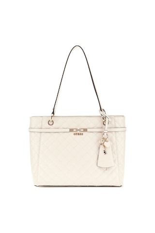Guess Kadın Kapitone Ve Monogram Desenli Tote Çanta - Krem Krem