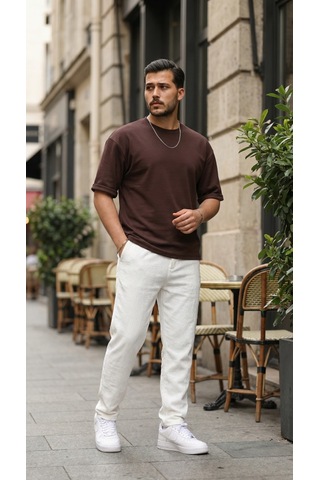 Veraura Lifestyle Erkek Duble Kol Basic Tişört kahverengi