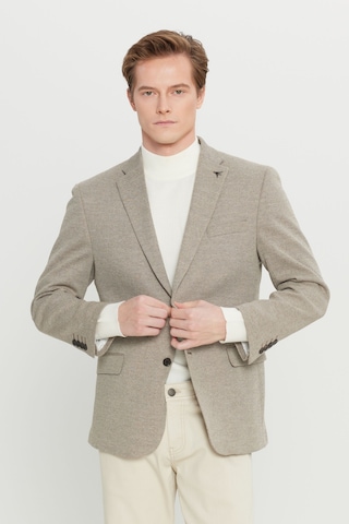 Premıum Altınyıldız Erkek Bej Yünlü Regular Fit Mono Yaka Kapak Cepli Armürlü Blazer Ceket