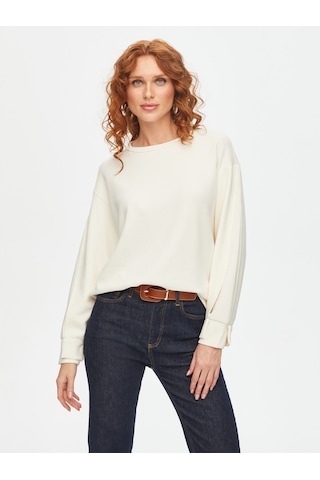 Relax Kolu Kontrast Garnili Modallı Sweatshirt 69757 U6975773 Ekru