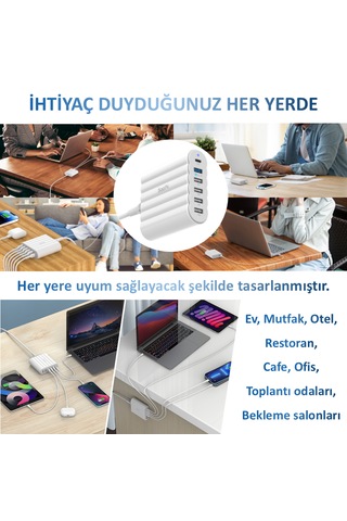SooPii CS63 PD 3.0+QC3.0+PPS 68W 6 Port Taşınabilir Çoklu Şarj İstasyonu