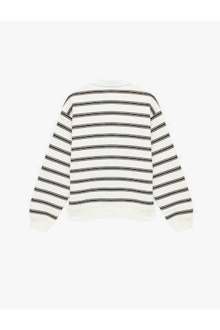 Koton Cepli Çizgili Düğmeli Uzun Kollu Polo Yaka Rahat Kalıp Sweatshirt Kahverengi Çizgili 6sal10218ık Kahverengi