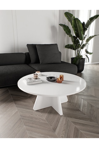 Mush 90cm Orta Sehpa - Beyaz, Ceviz, Meşe, Traverten Desenli Tamamı Mdf