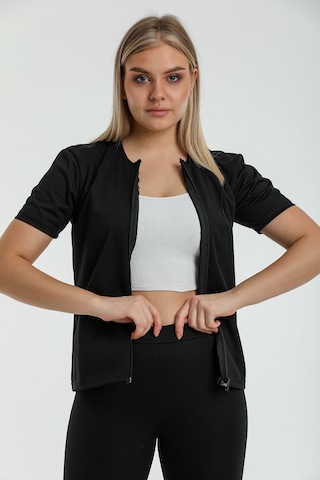 Fit Women Kadın Termal Fermuarlı Kısa Kollu Üst 4414 Açık Siyah