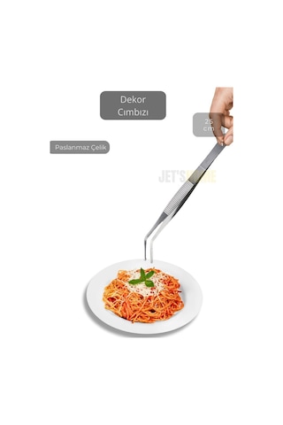 Eğik Uçlu Şef Cımbızı Paslanmaz Dekor Cımbızı Çelik Sunum Cımbızı Maşa 25 Cm