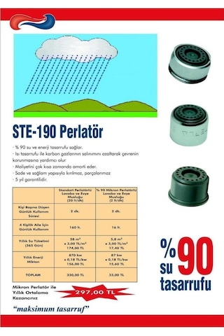 Perlatör %90 Su Tasarruflu 2 Lt Sprey Akışlı