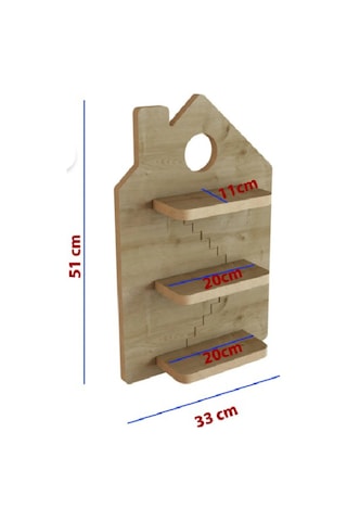 Ev Şeklinde Ahşap Dekoratif Duvar Rafı 51x33 Cm Kahverengi