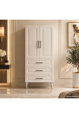 Amalfi Çok Amaçlı Dolap 60 Cm 2 Kapak 3 Çekmece Soft Aytaşı - Çok Amaçlı Kiler Dolabı Bej