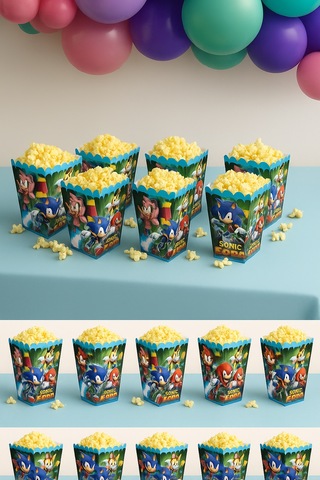 Mısır Pop Corn Kutusu Sonic Temalı 8 Li 8x11,5 Cm Parti Malzemesi
