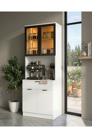 Dream Premium Minimal Kahve İstasyonu - Beyaz Füme Temperli Camlı Led Modül