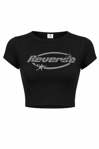 Bozzbozzcollection Kadın Reverse Taş Baskılı Crop Siyah