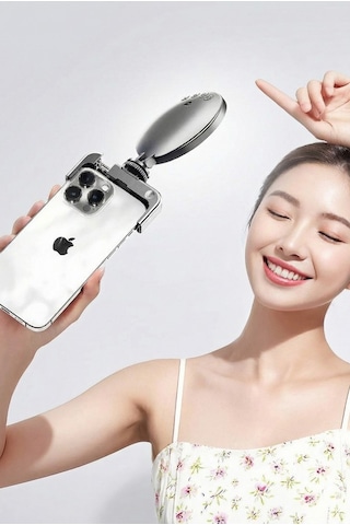 Exenar - Siyah - Şarjlı Telefon Led Işık Tutucu Telefon Klipsli Selfie Video Kamera Işık Tripod Uyumlu 3 Renk Led Siyah