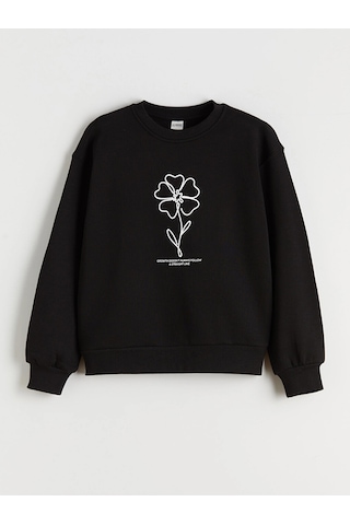LC Waikiki Lcw Kids Ekru Bisiklet Yaka Çiçekli Kız Çocuk Sweatshirt 2'li Ecru Prınted