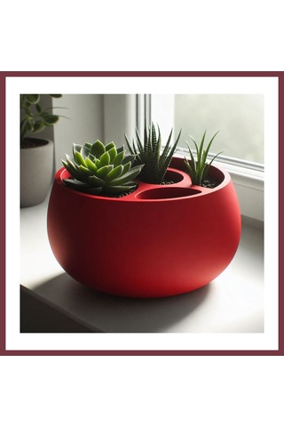 Storeşahin 3d Baskı 3lü Sukulent Saksısı Ve Kalemlik Organizer - Dekoratif Masaüstü Bitki Saksısı-kırmızı Shn0720