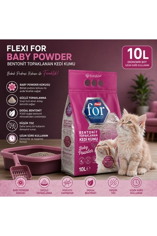 Bebek Pudralı Bentonit Topaklanan Premium Kedi Kumu 10 L - İnce Taneli - Tozsuz