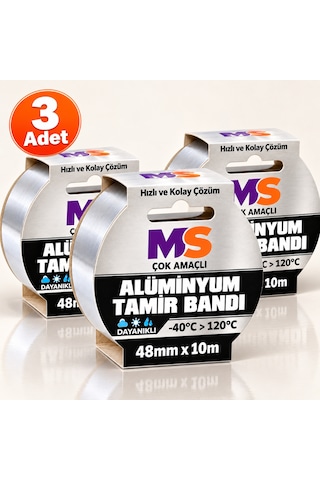 4 Adet Yapışkanlı Yanmaz Alüminyum Folyo Tamir Bandı 48 Mm X 10 Metre Dayanıklı Soba Borusu Bantı