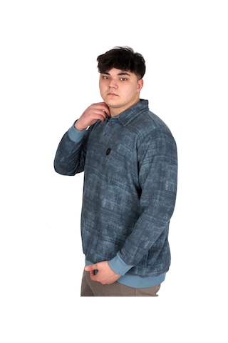 Mode Xl Büyük Beden Erkek Polo Yaka Sweatshirt Baskılı Selanik U24440 Mavi Mavi
