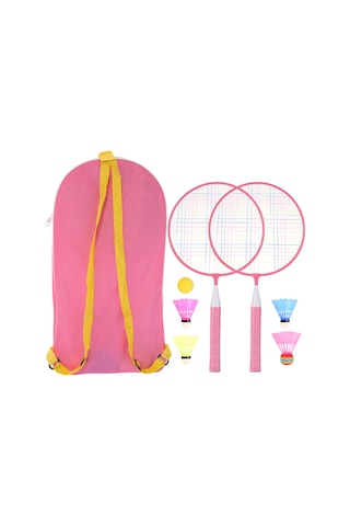 Geeksen 3-12 Yaş Çocuklar İçin Antipatlama Deri Saplı Badminton Raketi Seti Pembe, 4 Top + 1 Sünger Top + Çanta
