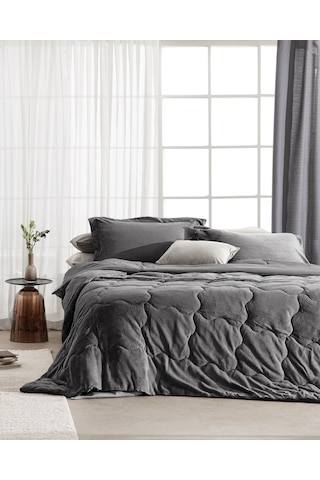 Madame Coco Kaira Tek Kişilik Comforter Set - Antrasit Gri