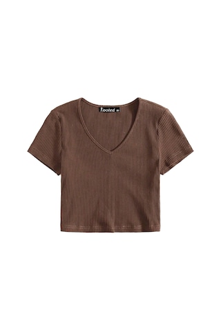 Rooted-kadın Basic Crop V Yaka Kaşkorse T-shirt Kahverengi