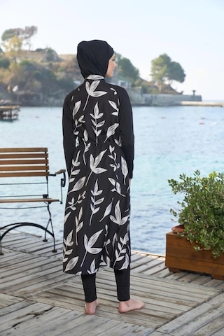 Estiva 25980 Siyah Dijital Desenli Tam Boy Lycralı Tesettür Mayo