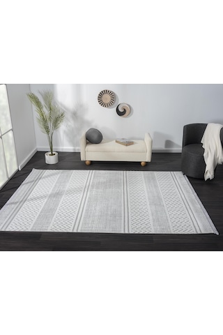 Sümer Sm009a Gri Beyaz Detaylı Halı Iskandinav Desen Dekoratif Modern Tozuyok Antialerjik-303 Gri