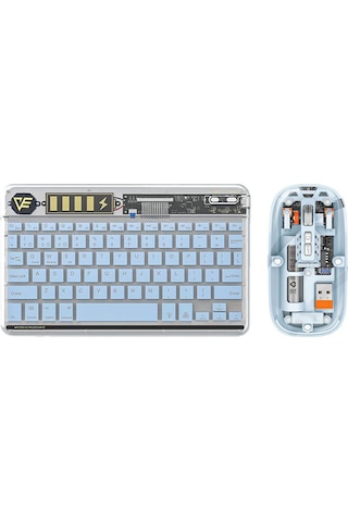 Monyee Mavi Renkli Şeffaf Klavye Ve Fare Seti, Abs Malzeme, 10m Menzil, 4 Dpı Seviyesi, Usb Şarj Diğer