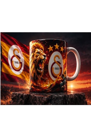Galatasaray Aslan Tasarımlı Seramik Kupa Bardak Taraftara Özel Hediyelik Kupa Beyaz