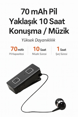 Qasul B331 Makaralı Tekli Yaka Tipi Dahili Mikrofonlu Bluetooth  Kulaklık