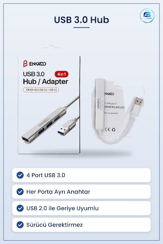 Hub Çoklayıcı 4 Port Usb 3.0 Anahtarlı 5 Gbps Geriye Uyumlu Dizüs