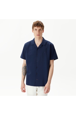 Nautica Erkek Lacivert Classic Fit Kısa Kollu Gömlek Düz W45407t Mavi