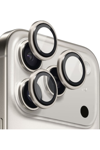 Apple Uyumlu iPhone 17 Pro Ve 17 Pro Max Metal Çerçeveli Temperli Kamera Lens Koruyucu Gri